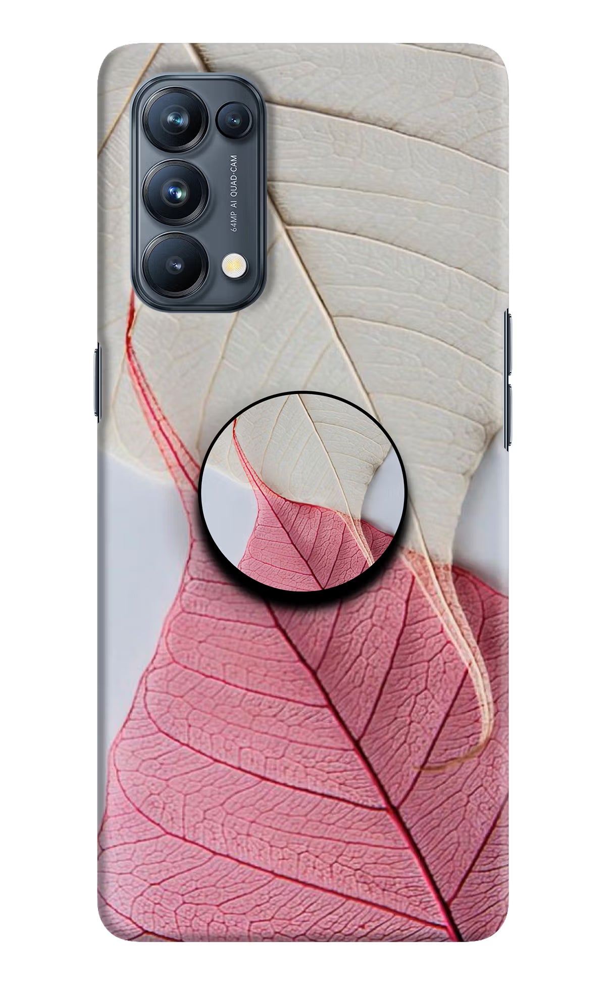 White Pink Leaf Oppo Reno5 Pro 5G Pop Case by Casekaro