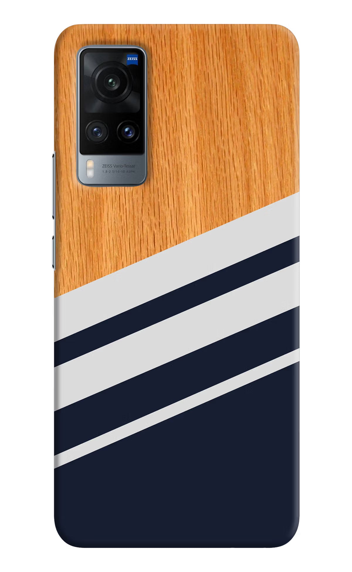 Blue and white wooden Vivo X60 Hard Case Back Cover by Casekaro