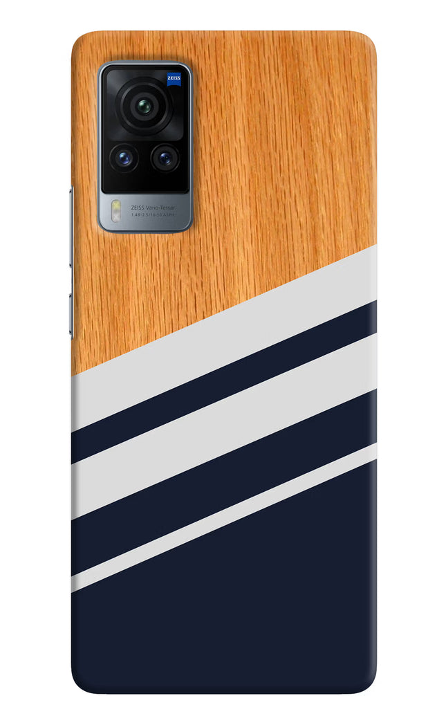 Blue and white wooden Vivo X60 Pro Hard Case Back Cover by Casekaro