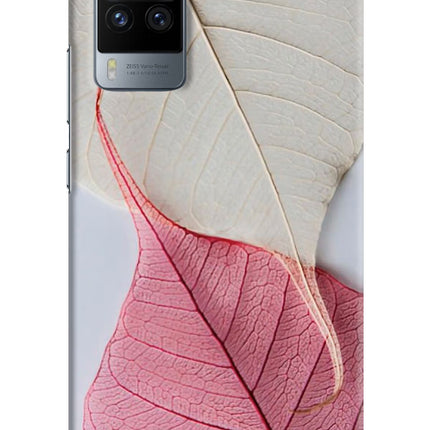 White Pink Leaf Vivo X60 Pro Hard Case Back Cover by Casekaro