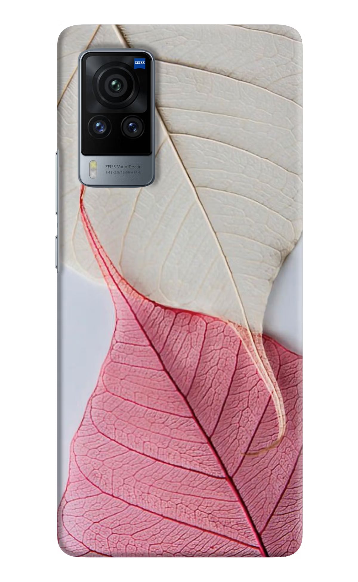 White Pink Leaf Vivo X60 Pro Hard Case Back Cover by Casekaro