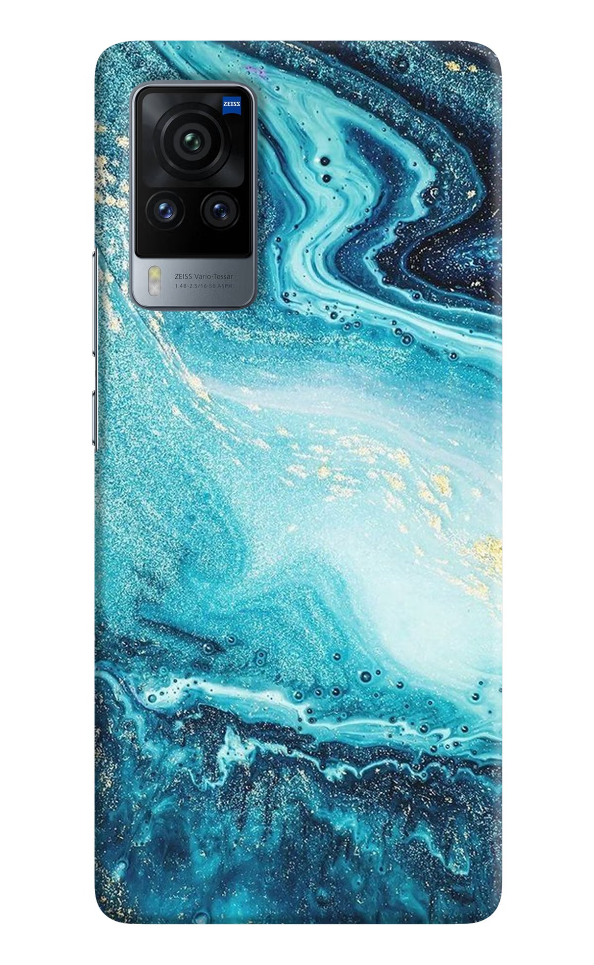 Blue Glitter Marble Vivo X60 Pro Hard Case Back Cover by Casekaro