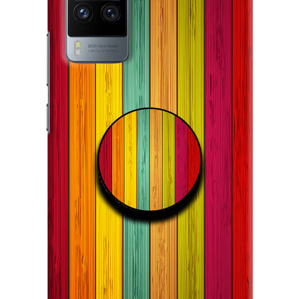 Multicolor Wooden Vivo X60 Pro Pop Case by Casekaro