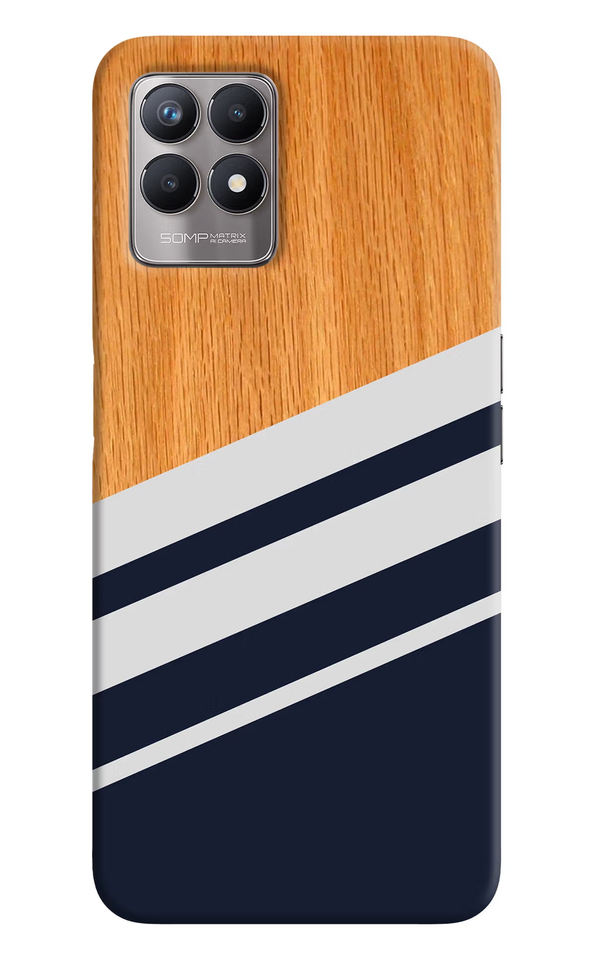 Blue and white wooden Realme 8i Back Cover