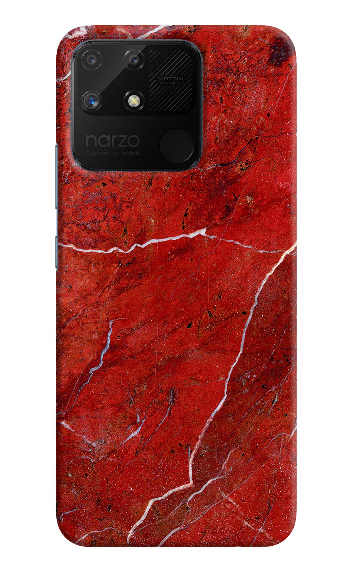 Red Marble Design Realme Narzo 50A Hard Case Back Cover by Casekaro