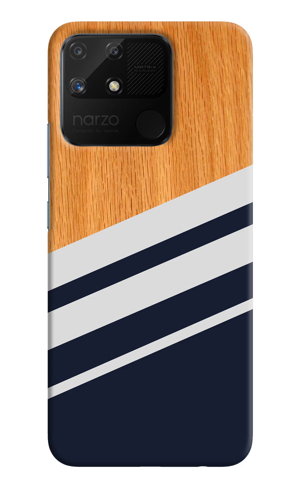 Blue and white wooden Realme Narzo 50A Hard Case Back Cover by Casekaro