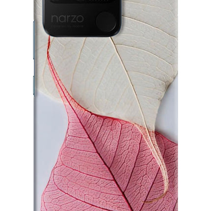White Pink Leaf Realme Narzo 50A Hard Case Back Cover by Casekaro