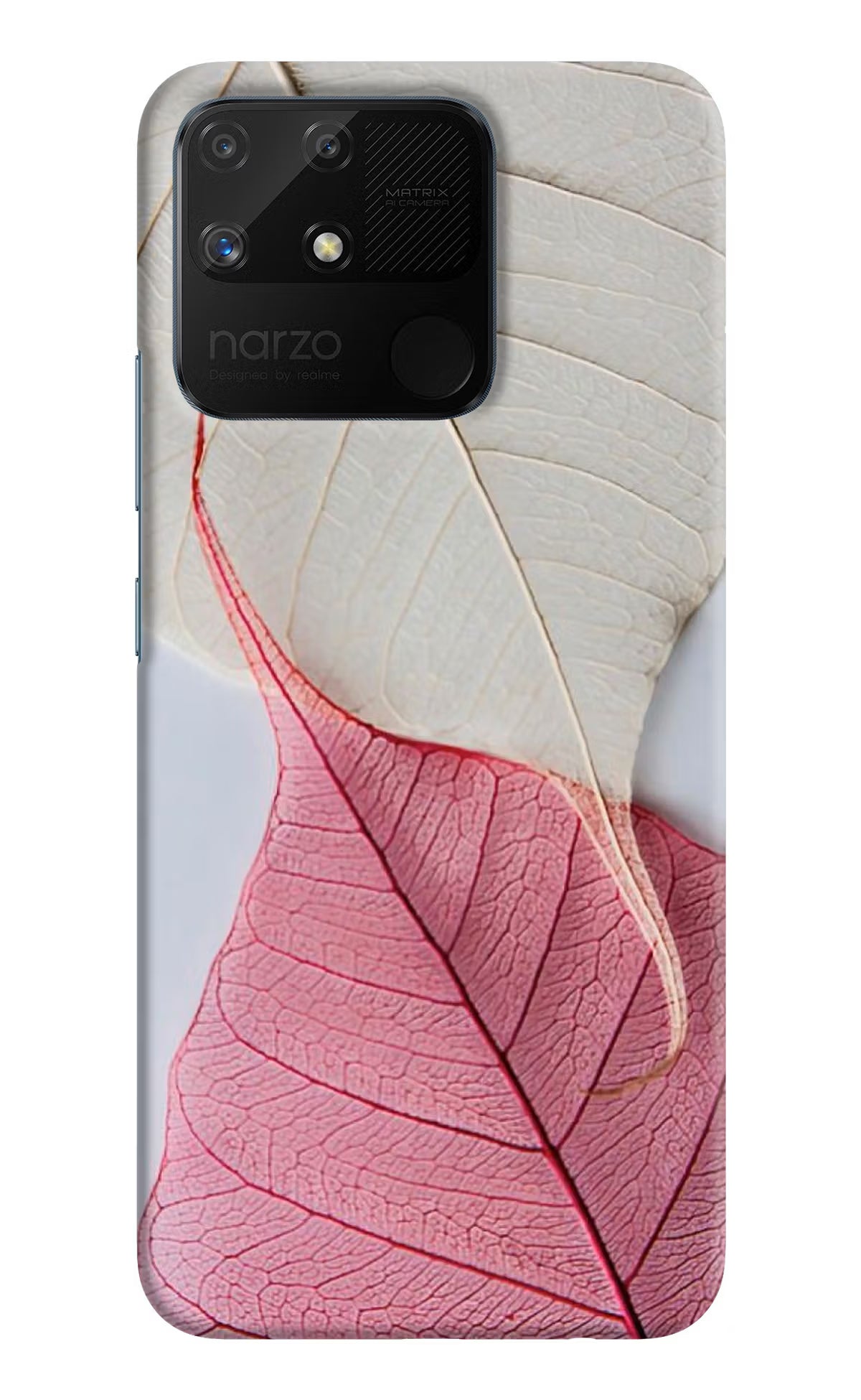 White Pink Leaf Realme Narzo 50A Hard Case Back Cover by Casekaro