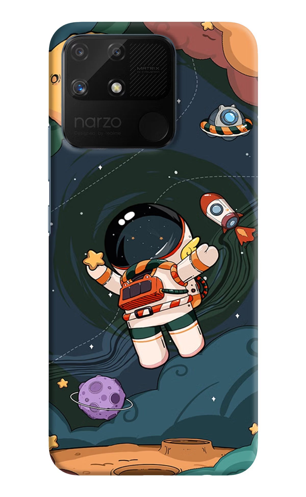 Cartoon Astronaut Realme Narzo 50A Hard Case Back Cover by Casekaro