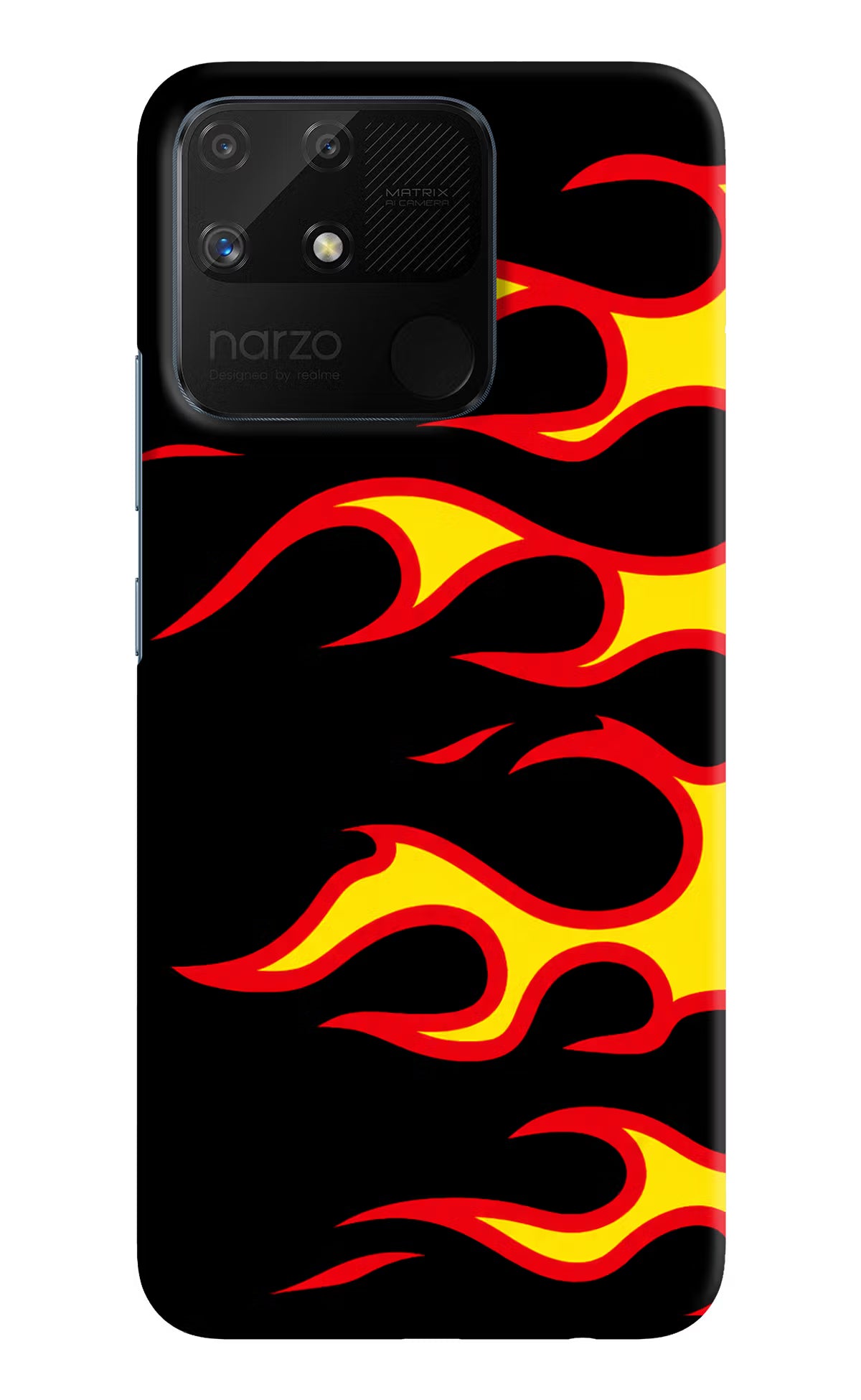 Side Sweep Flames Realme Narzo 50A Hard Case Back Cover by Casekaro
