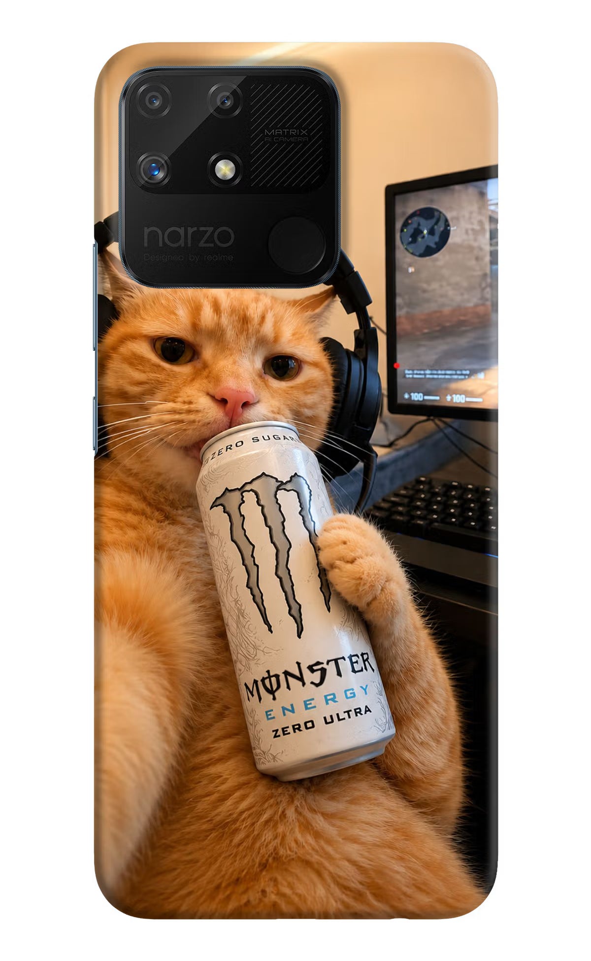Gamer Cat Energy Realme Narzo 50A Back Cover