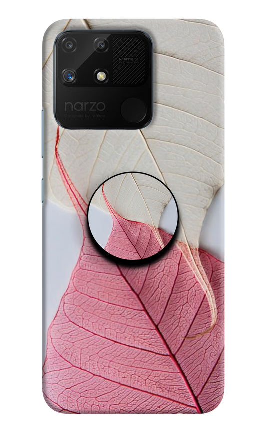 White Pink Leaf Realme Narzo 50A Pop Case by Casekaro