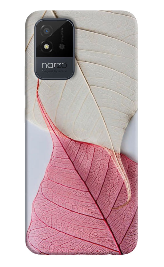 White Pink Leaf Realme Narzo 50i Back Cover