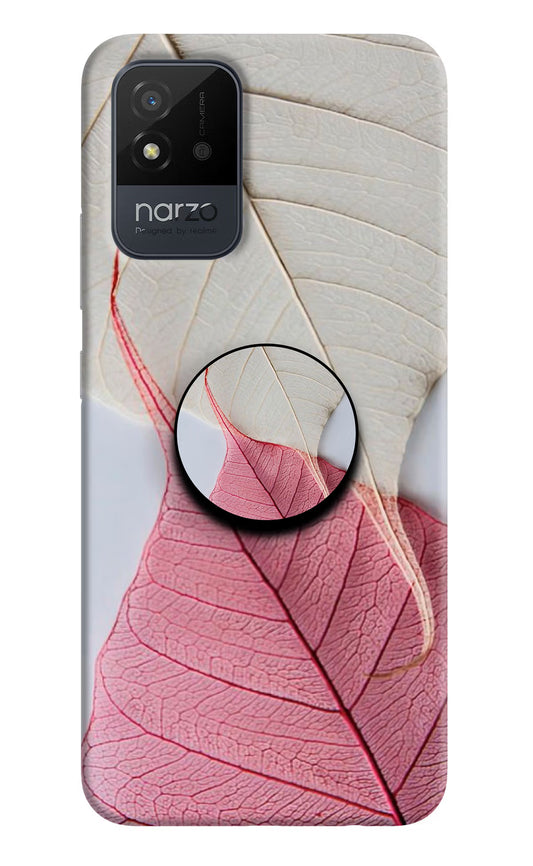 White Pink Leaf Realme Narzo 50i Pop Case