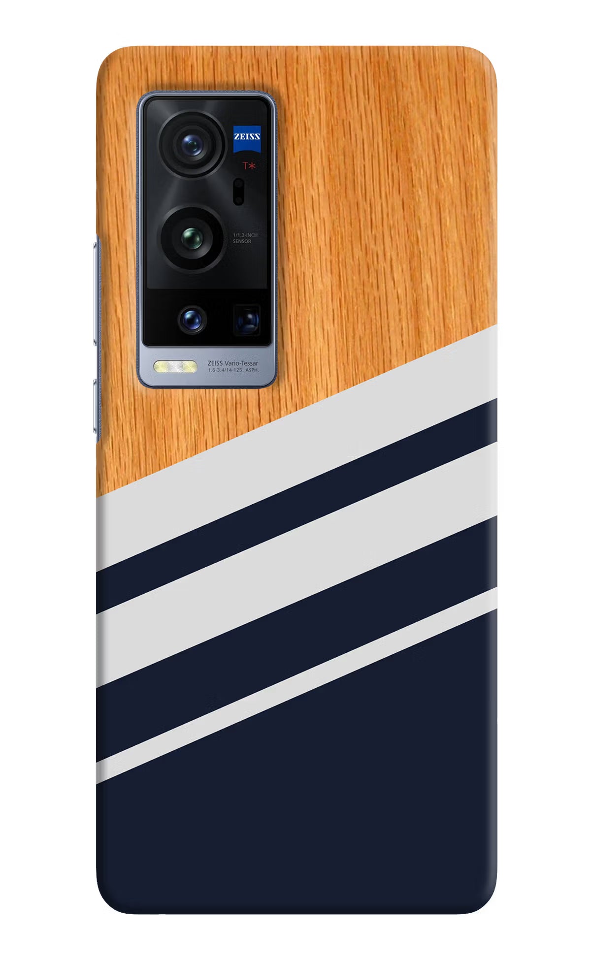 Blue and white wooden Vivo X60 Pro+ Hard Case Back Cover by Casekaro