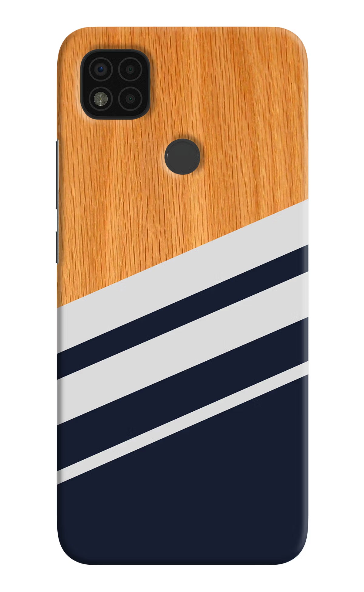Blue and white wooden Poco C31 Hard Case Back Cover by Casekaro