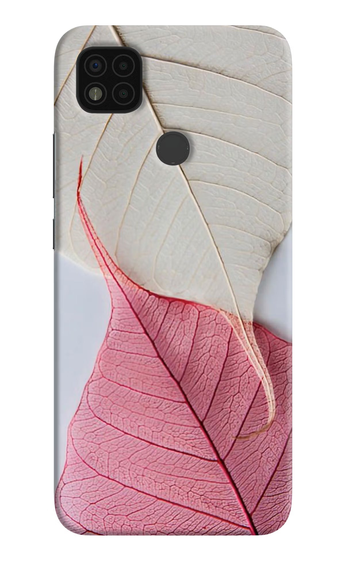 White Pink Leaf Poco C31 Hard Case Back Cover by Casekaro