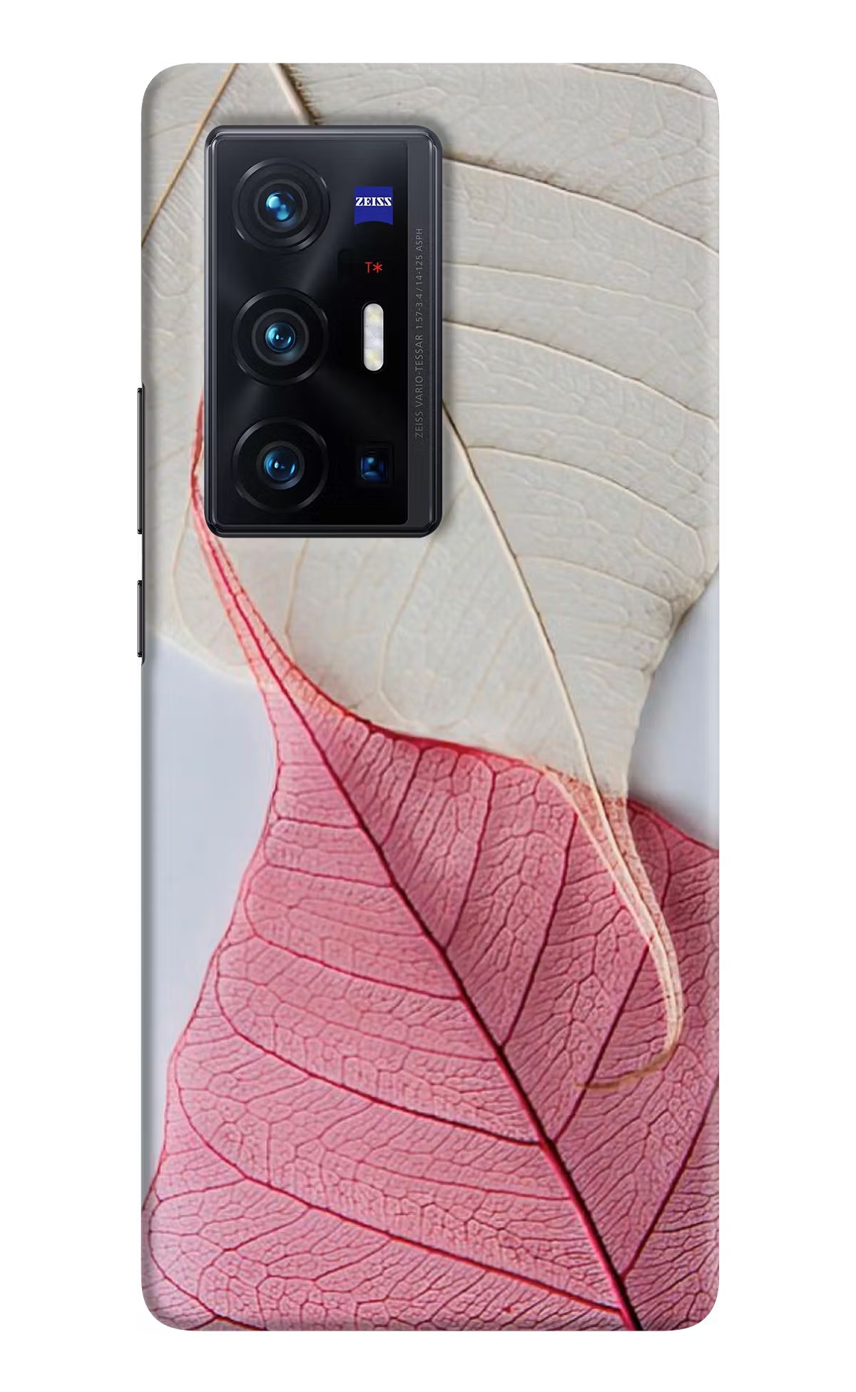 White Pink Leaf Vivo X70 Pro+ Hard Case Back Cover by Casekaro