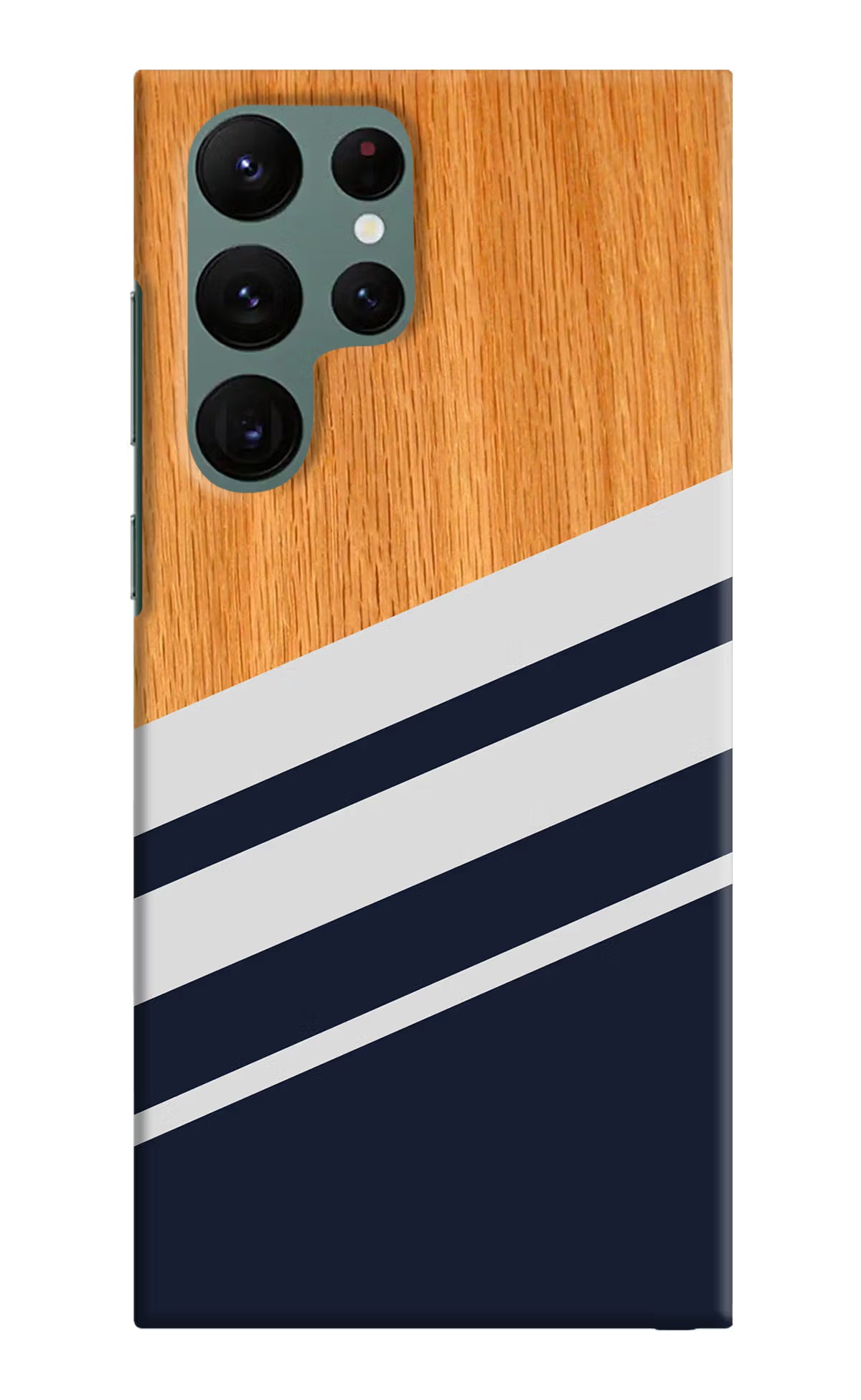 Blue and white wooden Samsung S22 Ultra Hard Case Back Cover by Casekaro