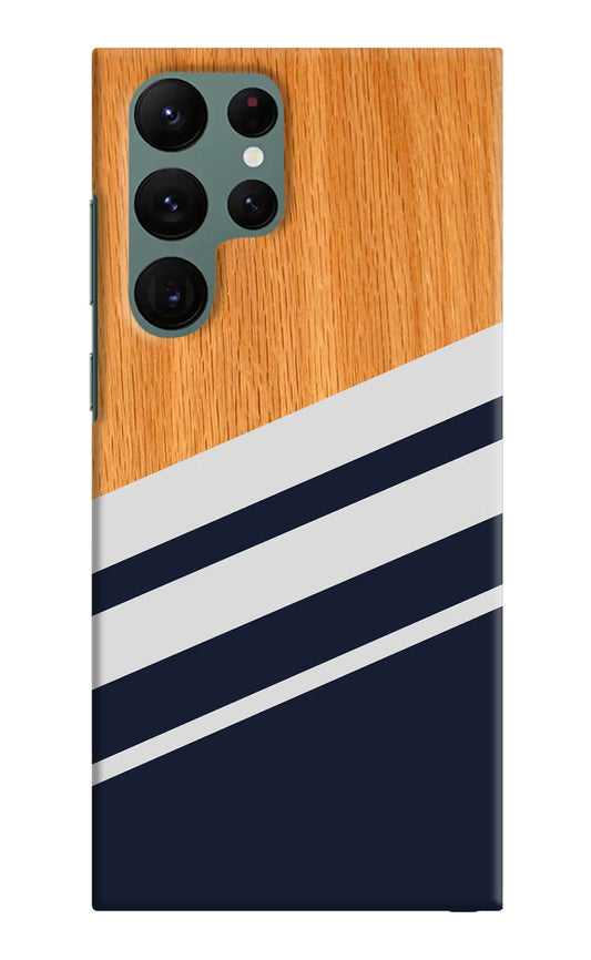 Blue and white wooden Samsung S22 Ultra Hard Case Back Cover by Casekaro