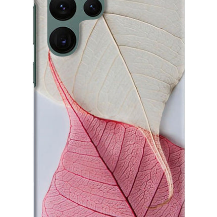 White Pink Leaf Samsung S22 Ultra Hard Case Back Cover by Casekaro