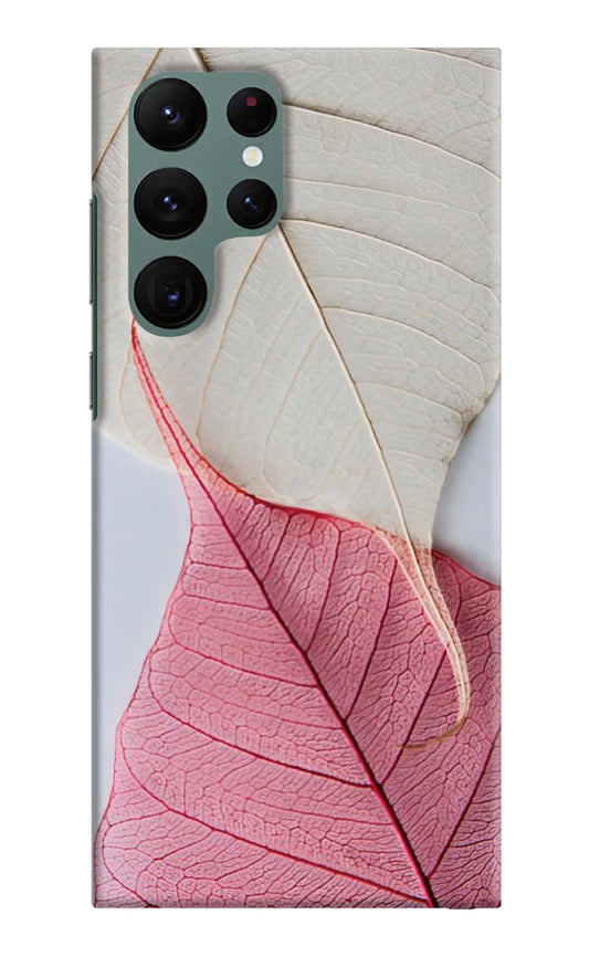 White Pink Leaf Samsung S22 Ultra Hard Case Back Cover by Casekaro