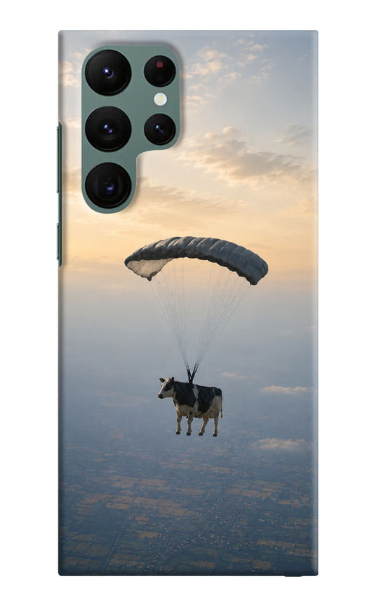 Skydiving Cow Samsung S22 Ultra Hard Case Back Cover by Casekaro