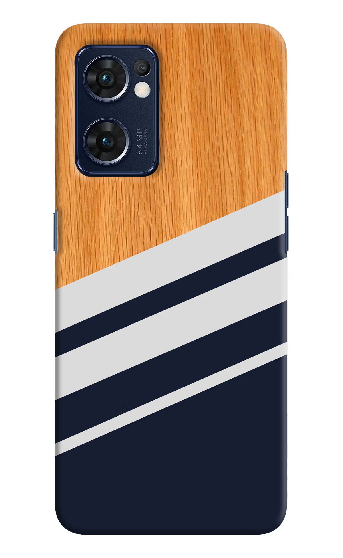 Blue and white wooden Oppo Reno7 5G Hard Case Back Cover by Casekaro