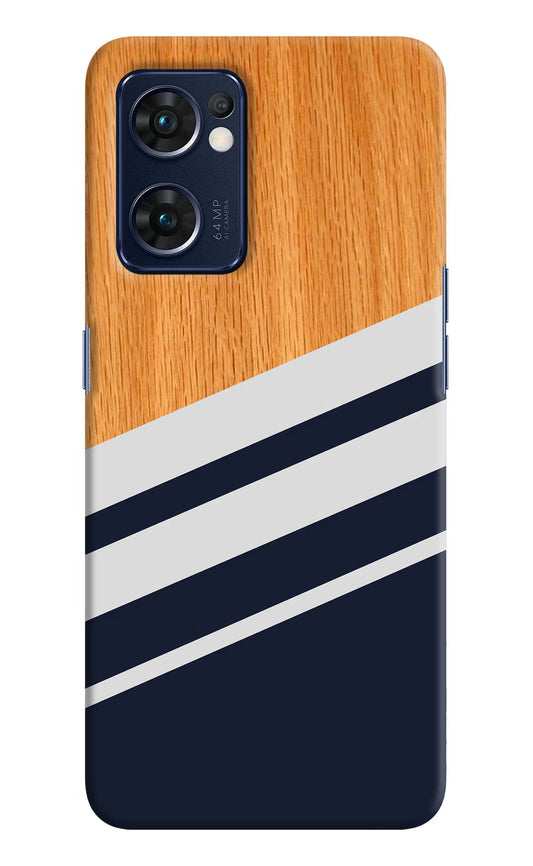 Blue and white wooden Oppo Reno7 5G Hard Case Back Cover by Casekaro