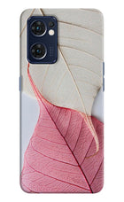 White Pink Leaf Oppo Reno7 5G Hard Case Back Cover by Casekaro