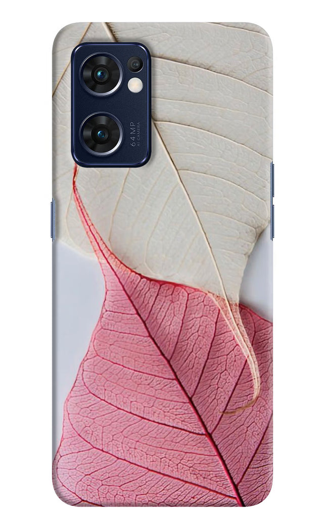 White Pink Leaf Oppo Reno7 5G Hard Case Back Cover by Casekaro