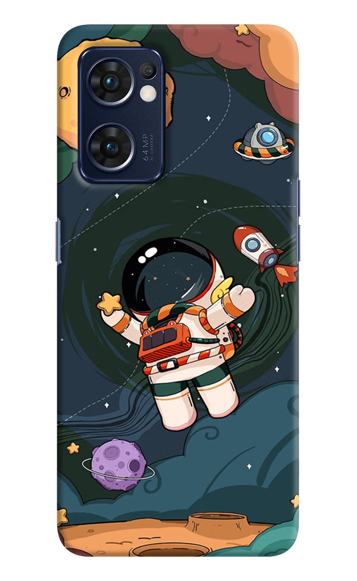 Cartoon Astronaut Oppo Reno7 5G Hard Case Back Cover by Casekaro