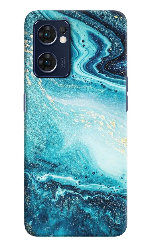 Blue Glitter Marble Oppo Reno7 5G Hard Case Back Cover by Casekaro
