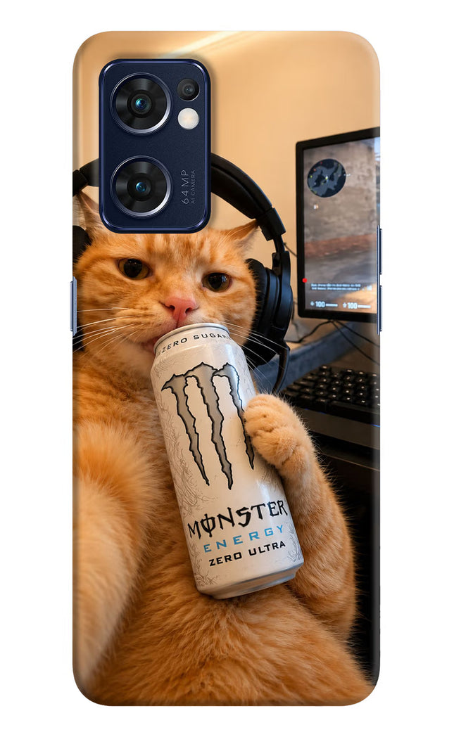 Gamer Cat Energy Oppo Reno7 5G Hard Case Back Cover by Casekaro