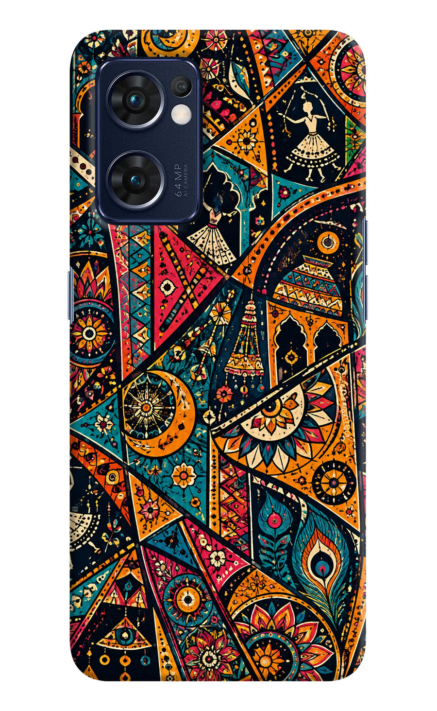 Folk Print Oppo Reno7 5G Back Cover, Hard case