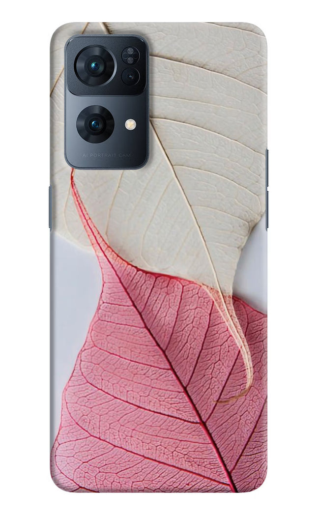 White Pink Leaf Oppo Reno7 Pro 5G Hard Case Back Cover by Casekaro