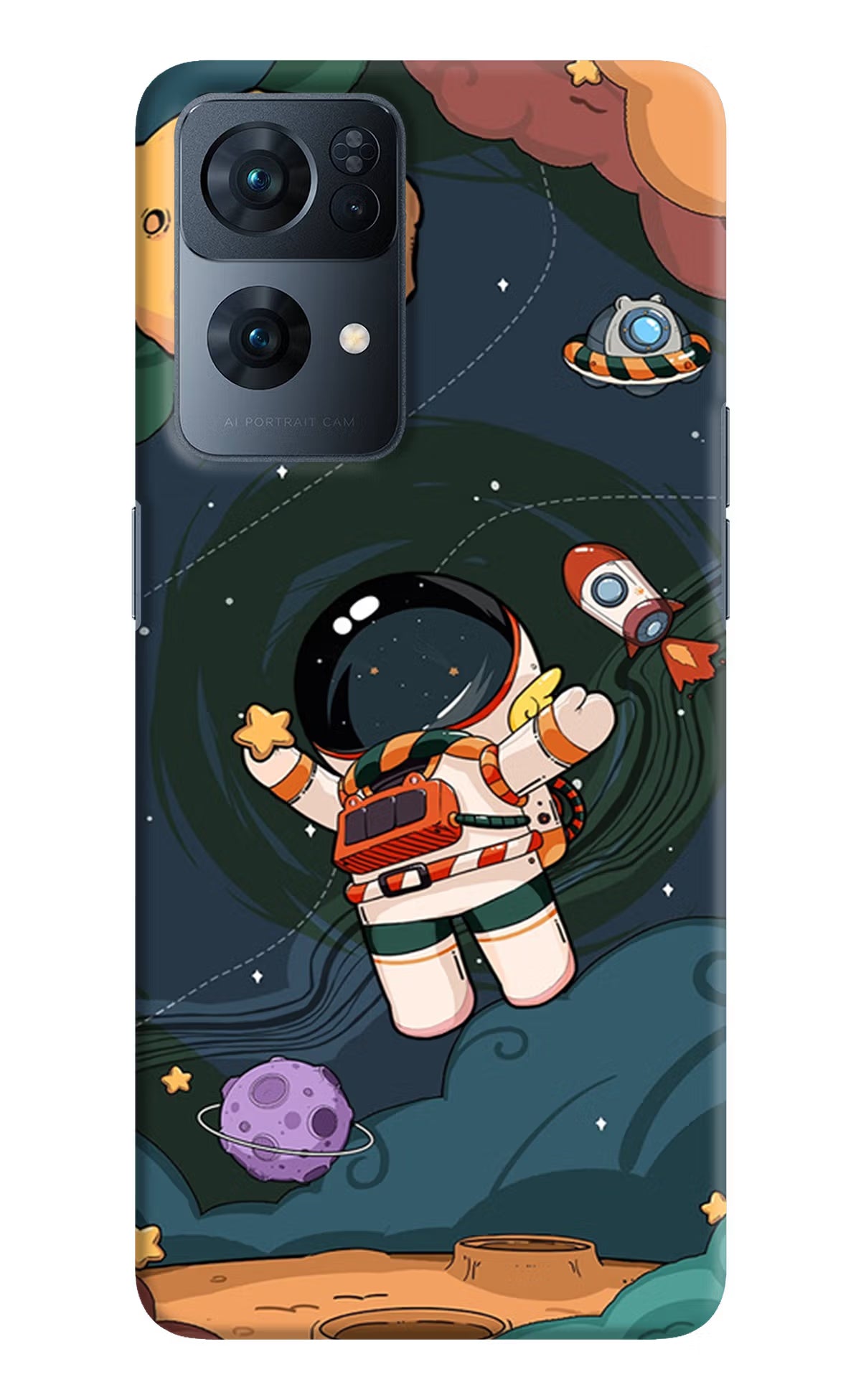 Cartoon Astronaut Oppo Reno7 Pro 5G Hard Case Back Cover by Casekaro