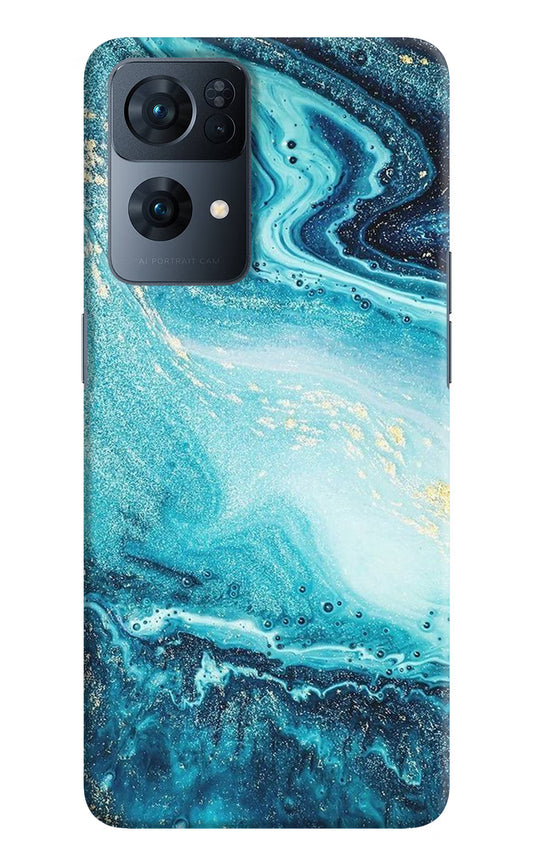 Blue Glitter Marble Oppo Reno7 Pro 5G Hard Case Back Cover by Casekaro