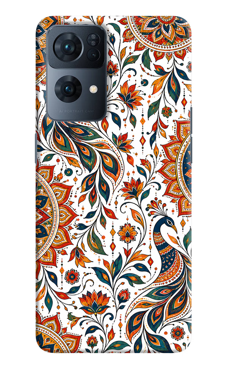 White Mayura Oppo Reno7 Pro 5G Back Cover, Hard case
