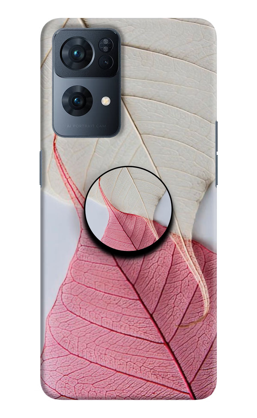 White Pink Leaf Oppo Reno7 Pro 5G Pop Case, Hard case
