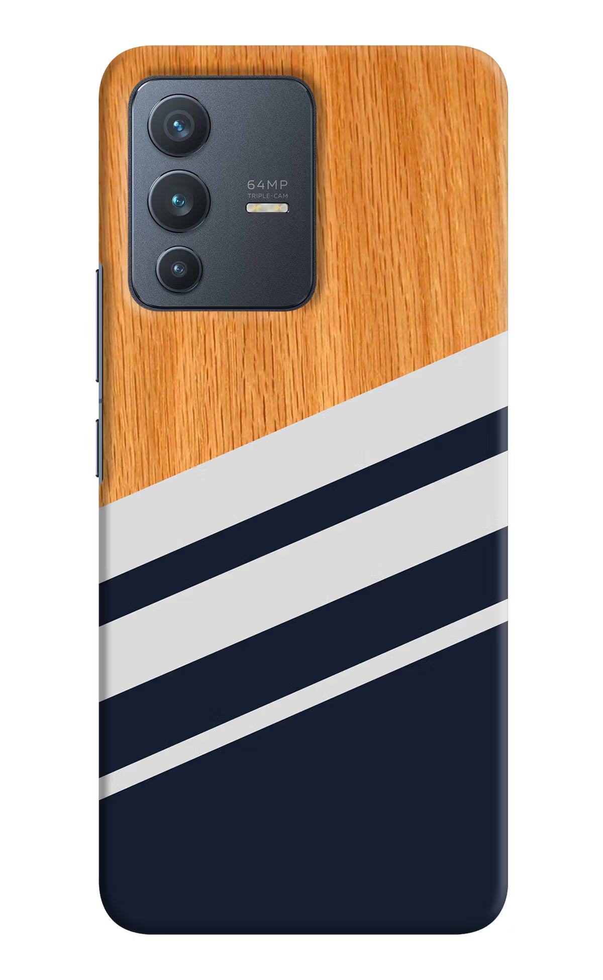 Blue and white wooden Vivo V23 5G Hard Case Back Cover by Casekaro