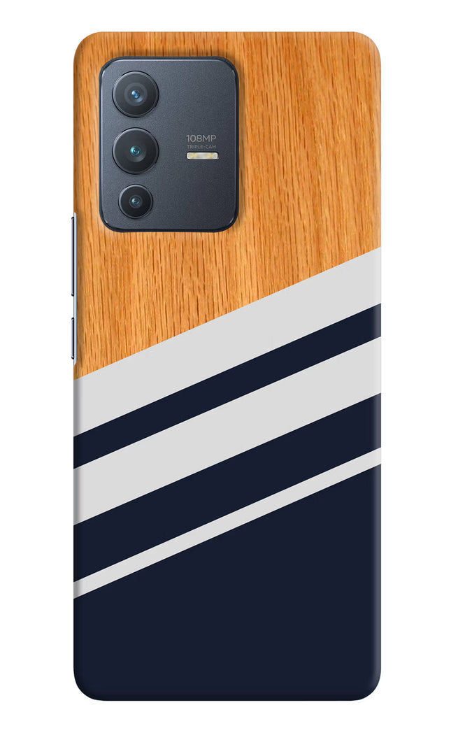 Blue and white wooden Vivo V23 Pro 5G Hard Case Back Cover by Casekaro