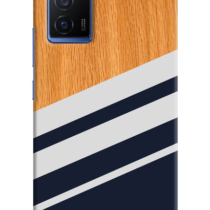 Blue and white wooden Vivo V23E 5G Hard Case Back Cover by Casekaro