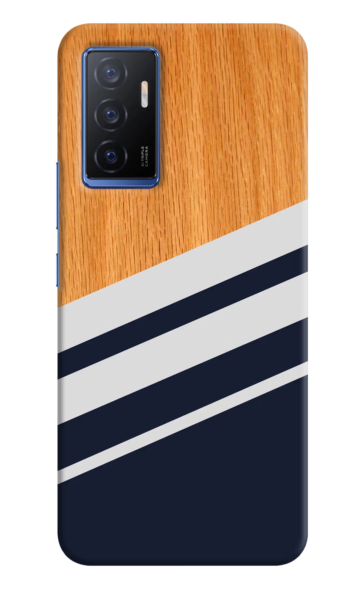 Blue and white wooden Vivo V23E 5G Hard Case Back Cover by Casekaro