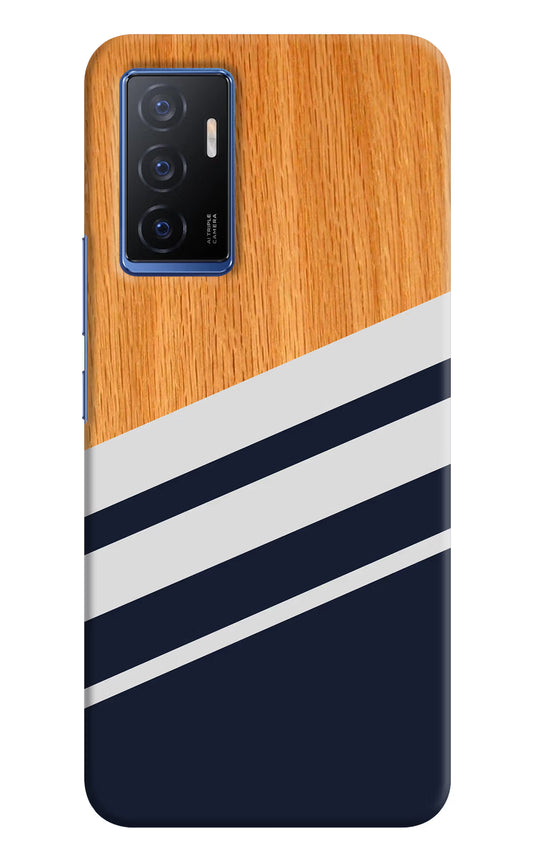 Blue and white wooden Vivo V23E 5G Hard Case Back Cover by Casekaro