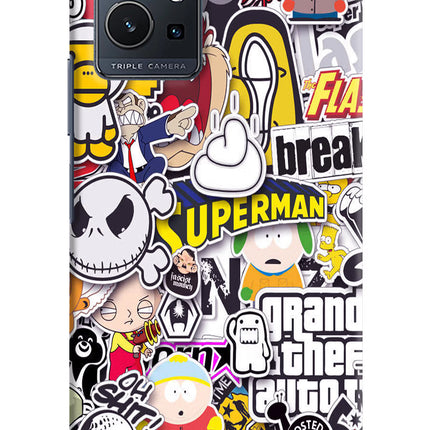 Sticker Bomb Vivo Y75 5G/Vivo T1 5G Hard Case Back Cover by Casekaro