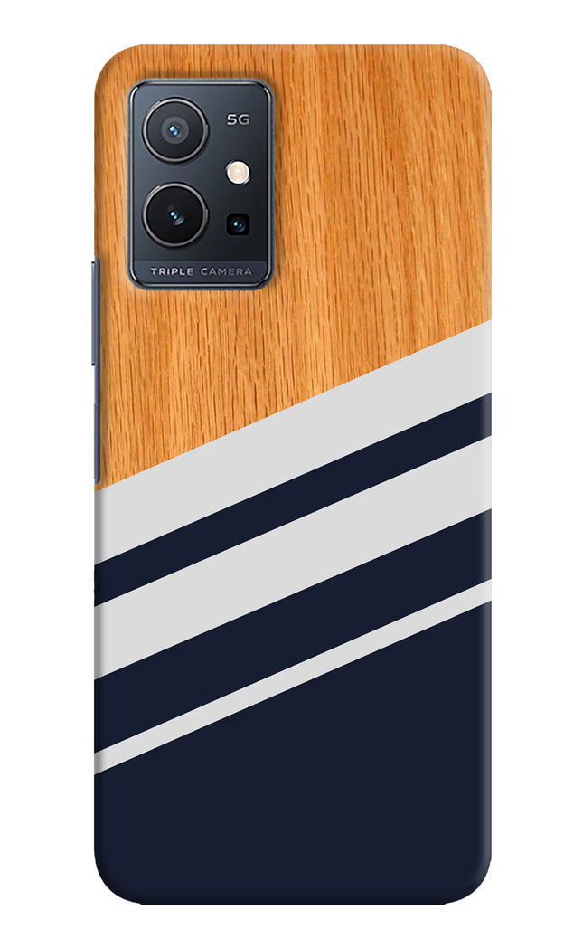 Blue and white wooden Vivo Y75 5G/Vivo T1 5G Hard Case Back Cover by Casekaro