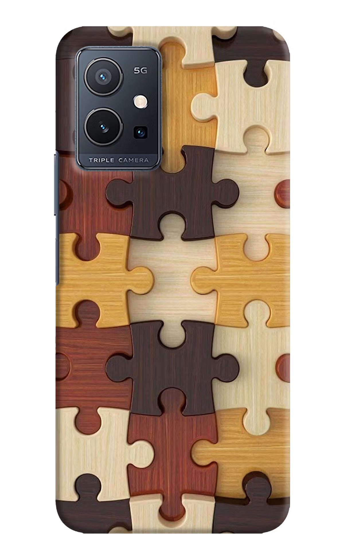 Wooden Puzzle Vivo Y75 5G/Vivo T1 5G Hard Case Back Cover by Casekaro