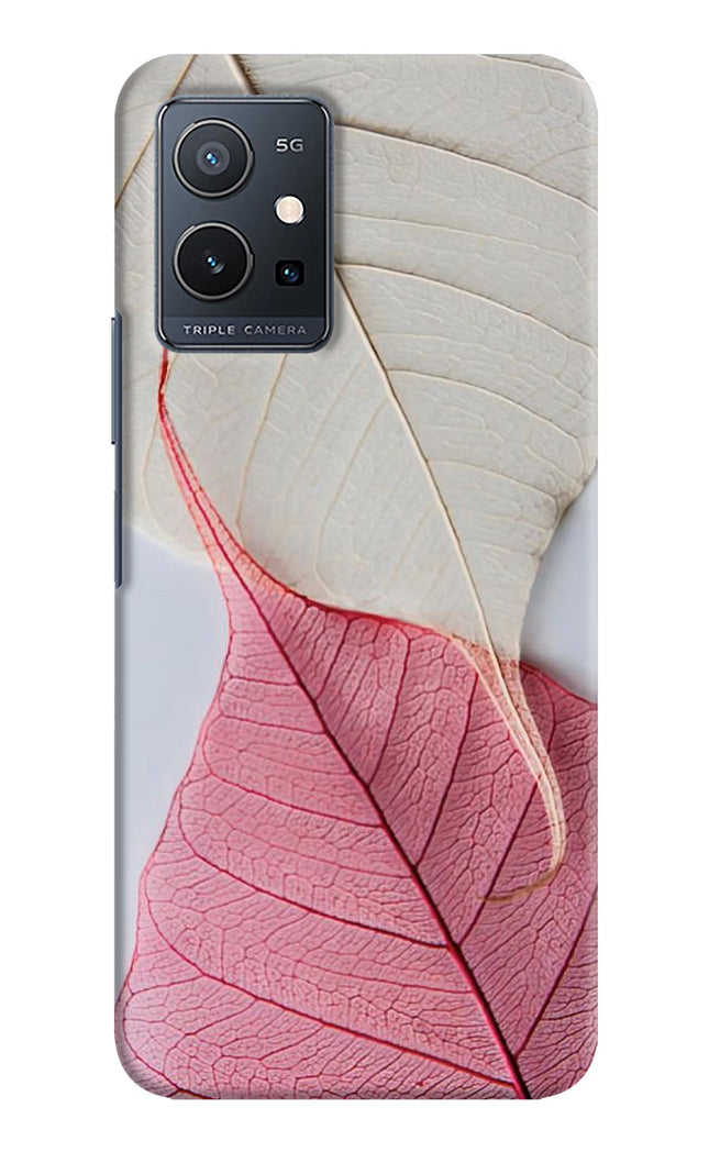 White Pink Leaf Vivo Y75 5G/Vivo T1 5G Hard Case Back Cover by Casekaro