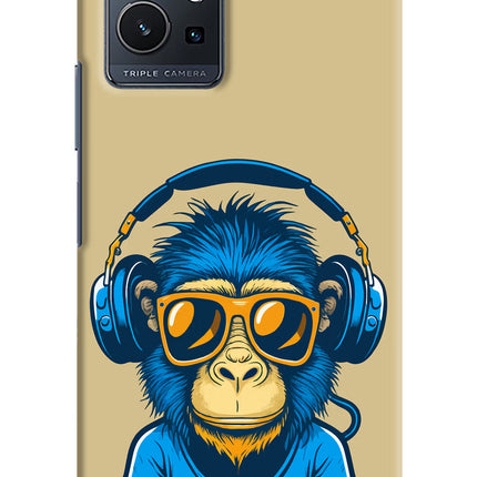 Monkey Headphone Vivo Y75 5G/Vivo T1 5G Hard Case Back Cover by Casekaro